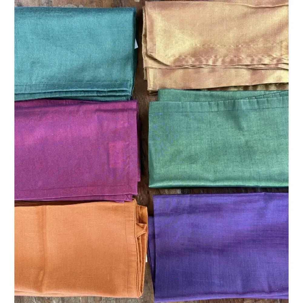 Crate & Barrel Elan 12 Jewel Tone Napkins 12 Metal Rings Bark Basket Set Fall